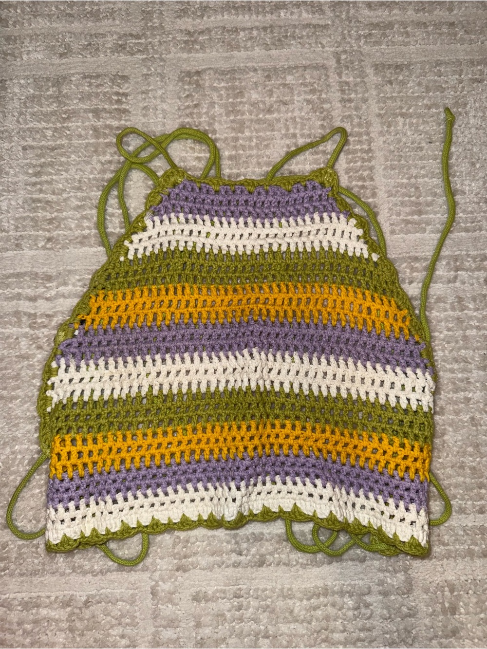 Zara Crochet Halter Dress in Green, Purple, White & Yellow
